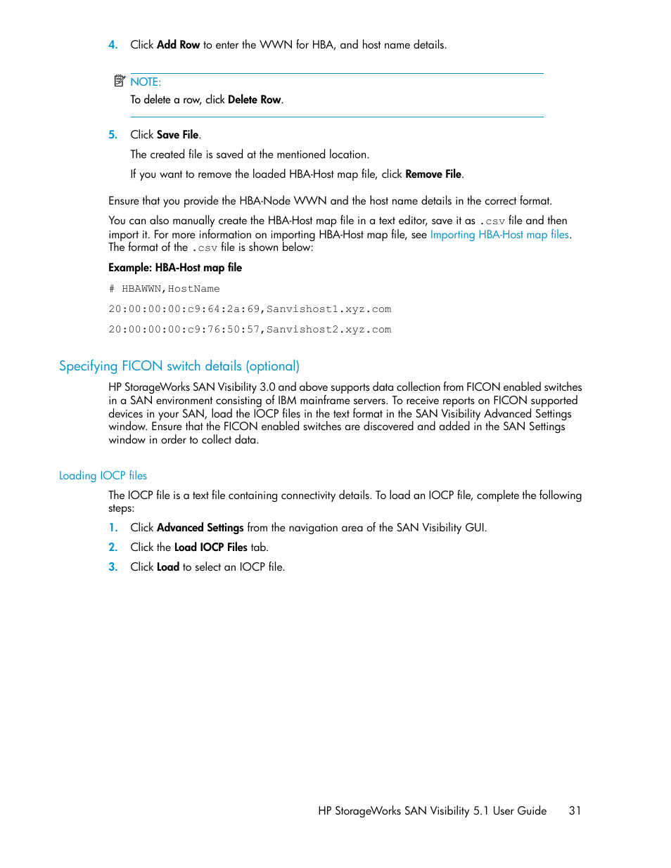 Specifying ficon switch details (optional), Loading iocp files | HP SAN User Manual | Page 31 / 64