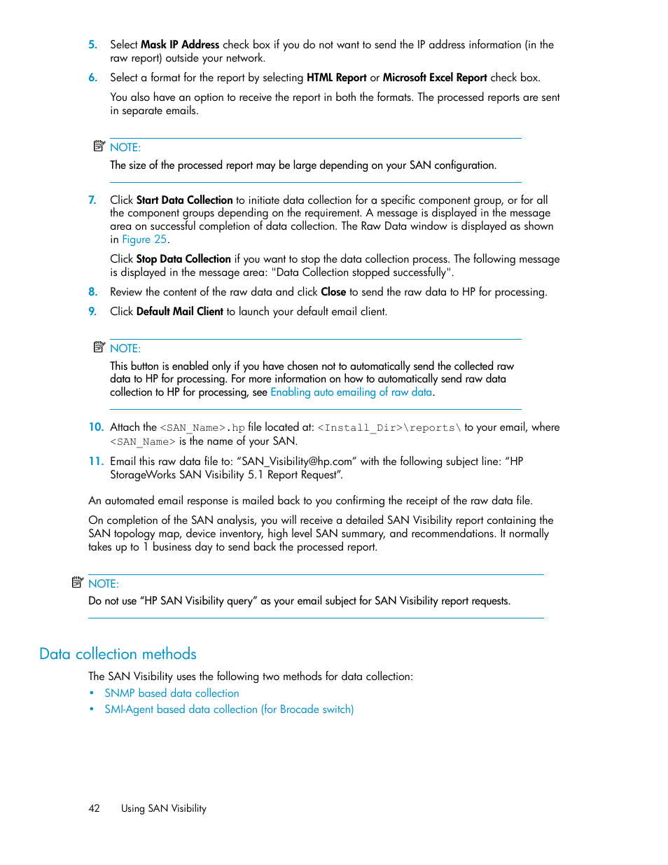 Data collection methods | HP SAN User Manual | Page 42 / 64