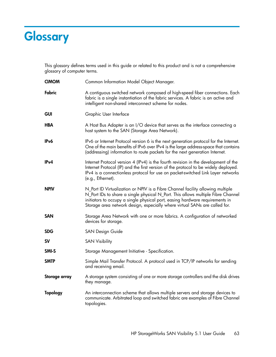 Glossary | HP SAN User Manual | Page 63 / 64