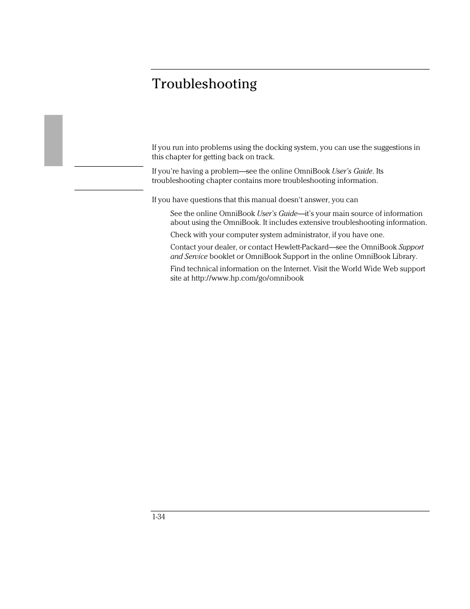 Troubleshooting | HP OmniBook 800 Notebook PC User Manual | Page 34 / 44