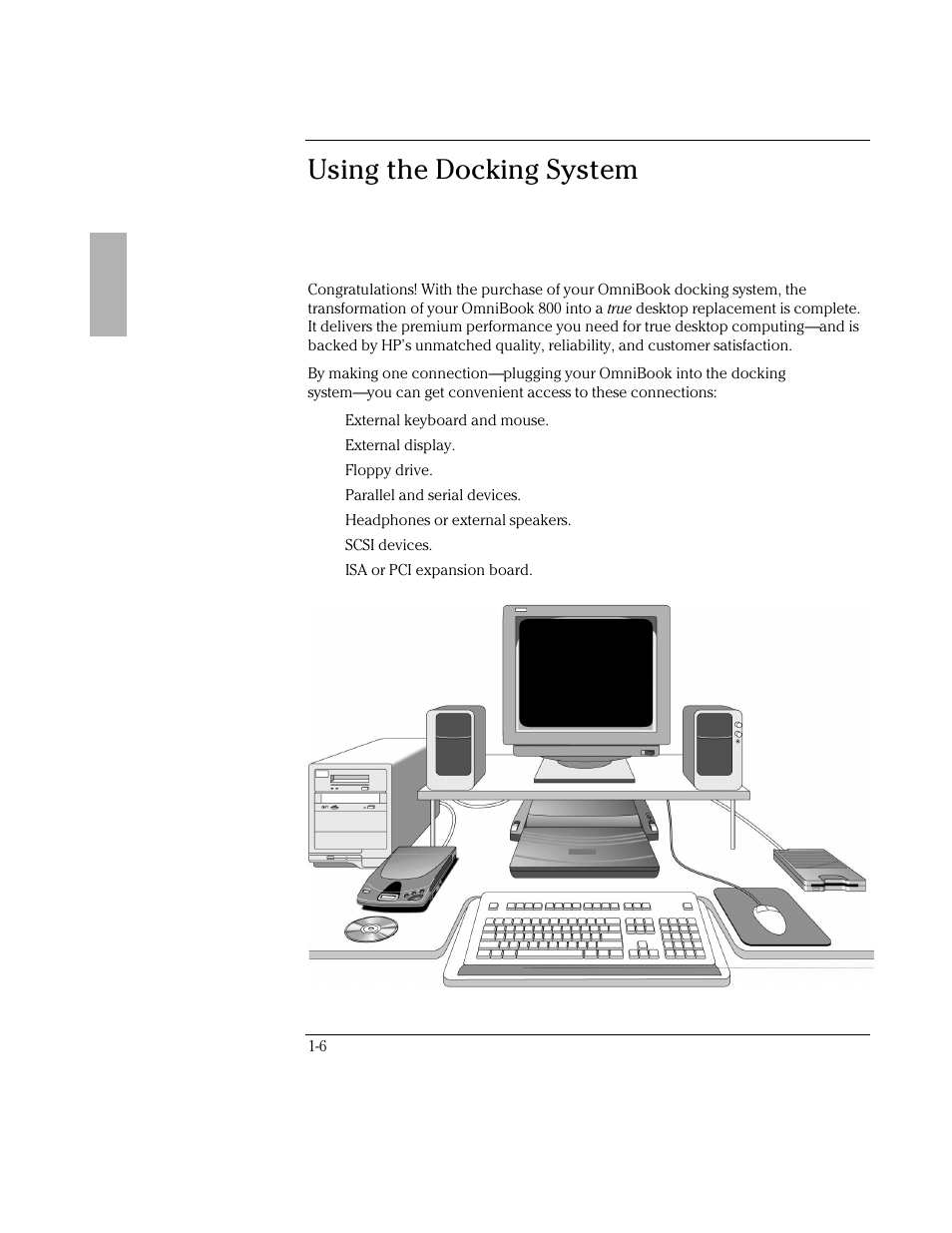 Using the docking system | HP OmniBook 800 Notebook PC User Manual | Page 6 / 44