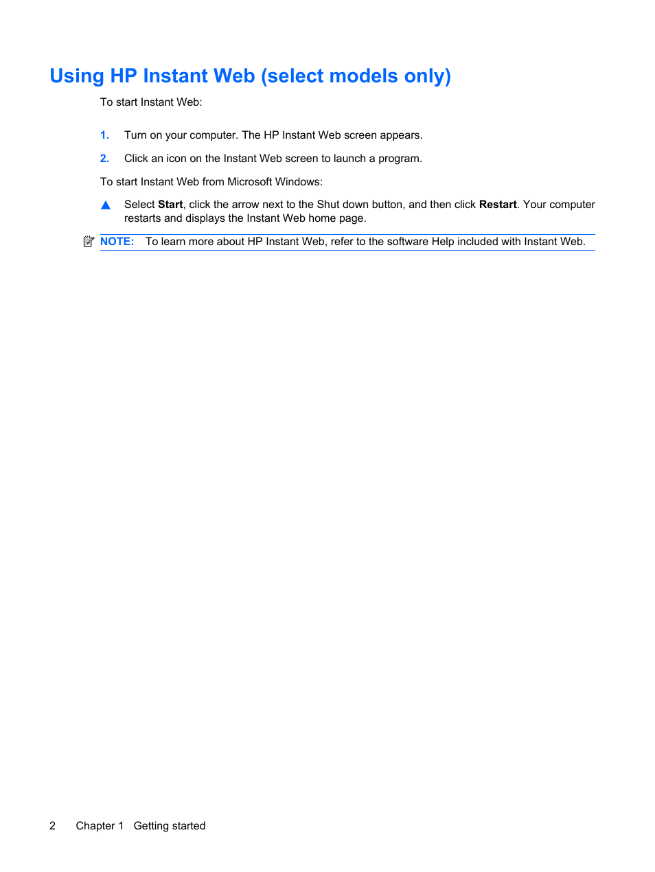 Using hp instant web (select models only) | HP Compaq Mini 110c-1150EB PC User Manual | Page 12 / 89