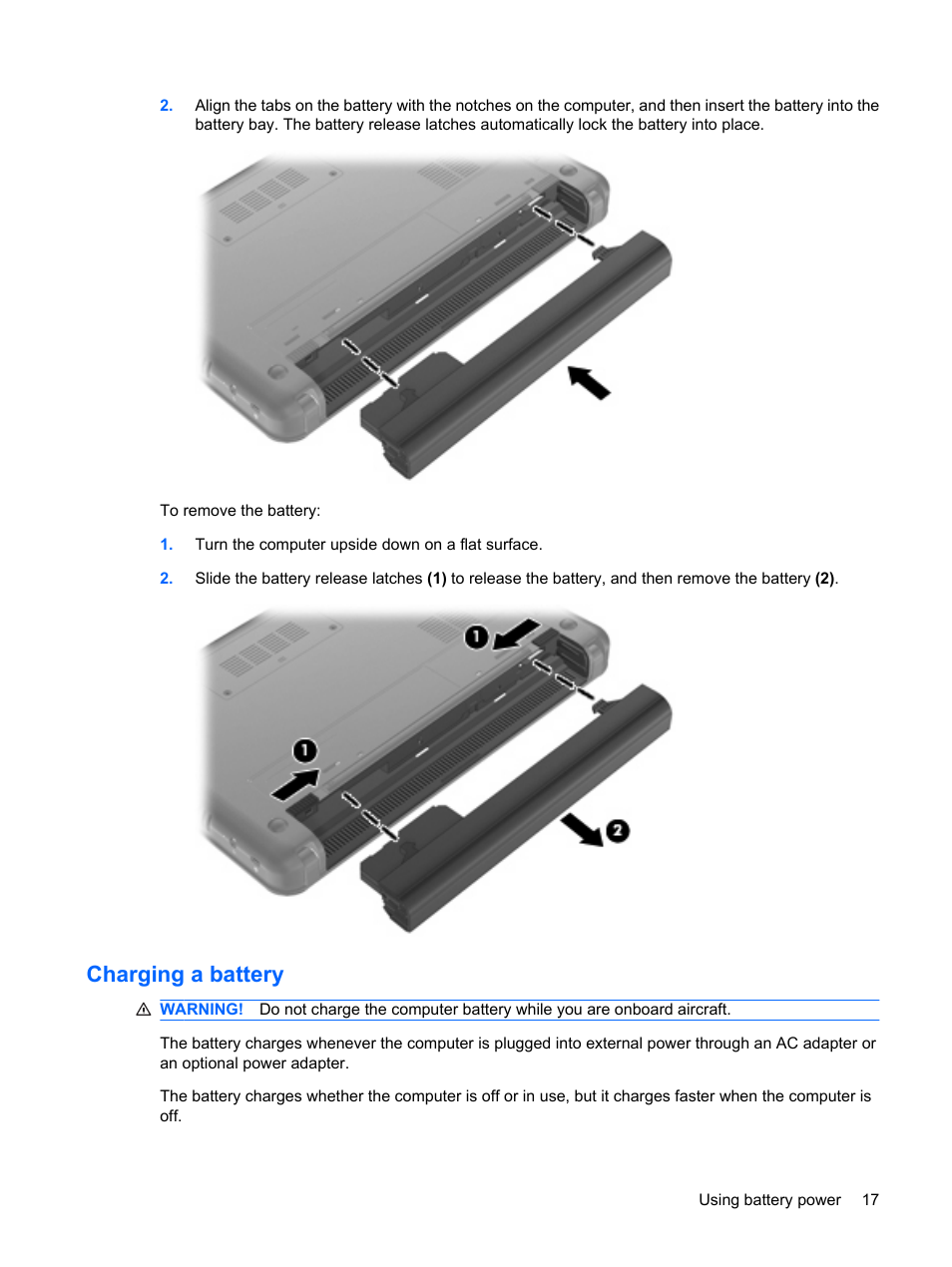 Charging a battery | HP Compaq Mini 110c-1150EB PC User Manual | Page 27 / 89