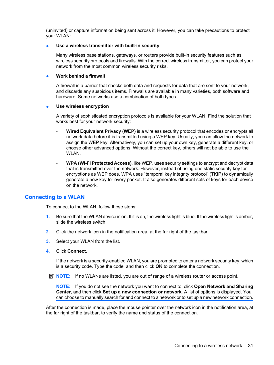 Connecting to a wlan | HP Compaq Mini 110c-1150EB PC User Manual | Page 41 / 89