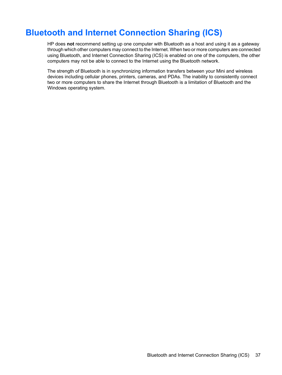 Bluetooth and internet connection sharing (ics) | HP Compaq Mini 110c-1150EB PC User Manual | Page 47 / 89
