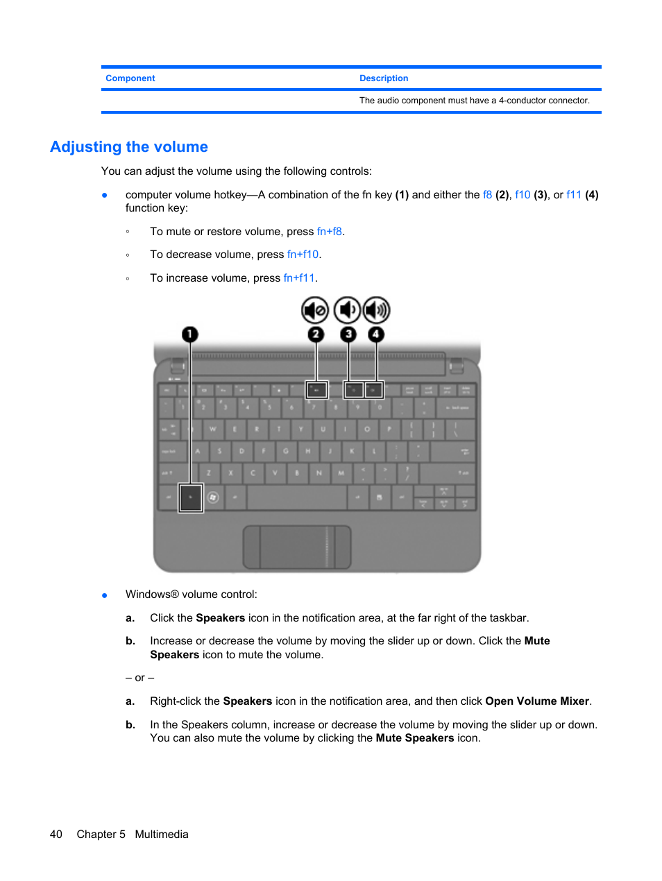 Adjusting the volume | HP Compaq Mini 110c-1150EB PC User Manual | Page 50 / 89