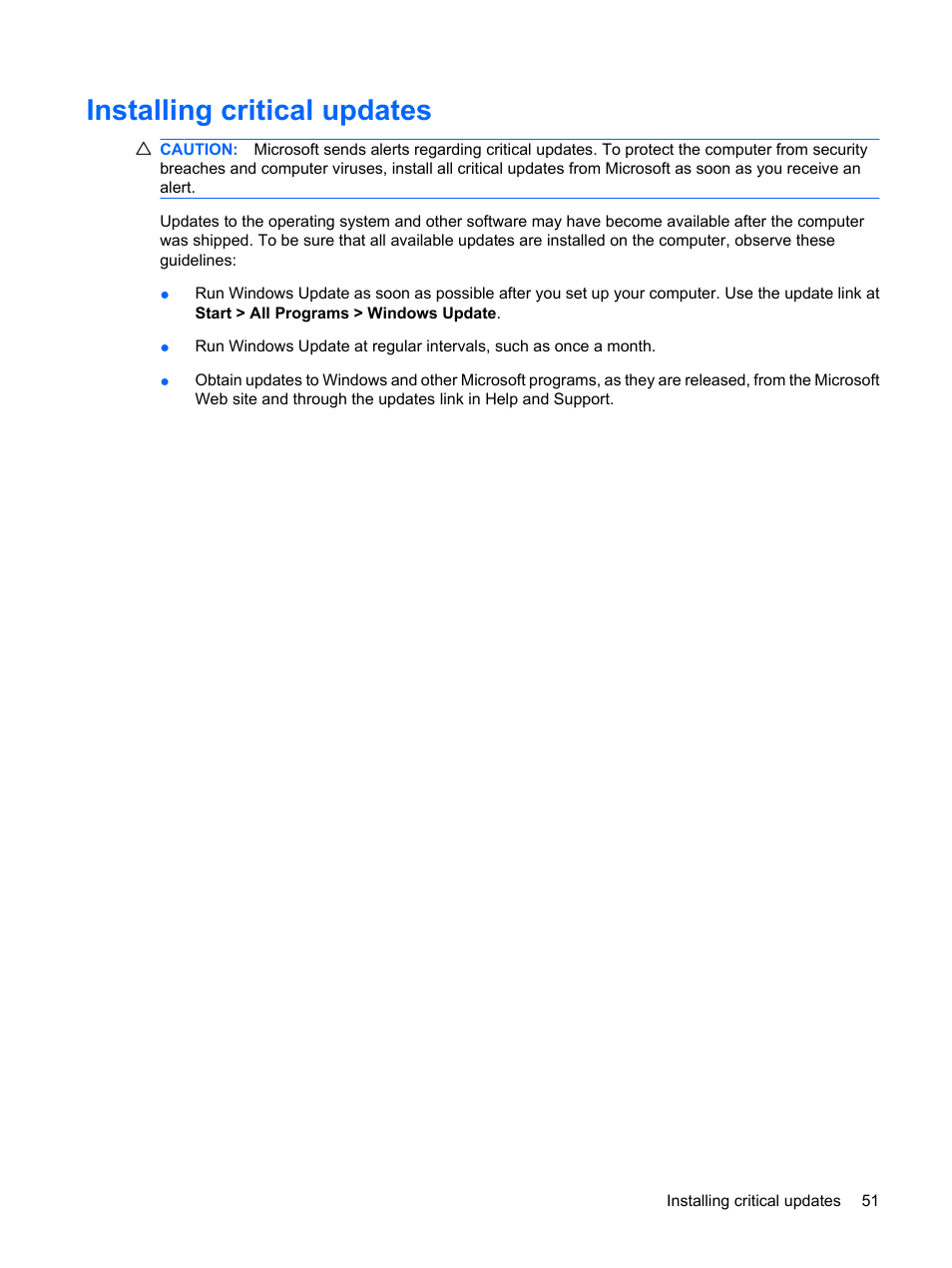 Installing critical updates | HP Compaq Mini 110c-1150EB PC User Manual | Page 61 / 89