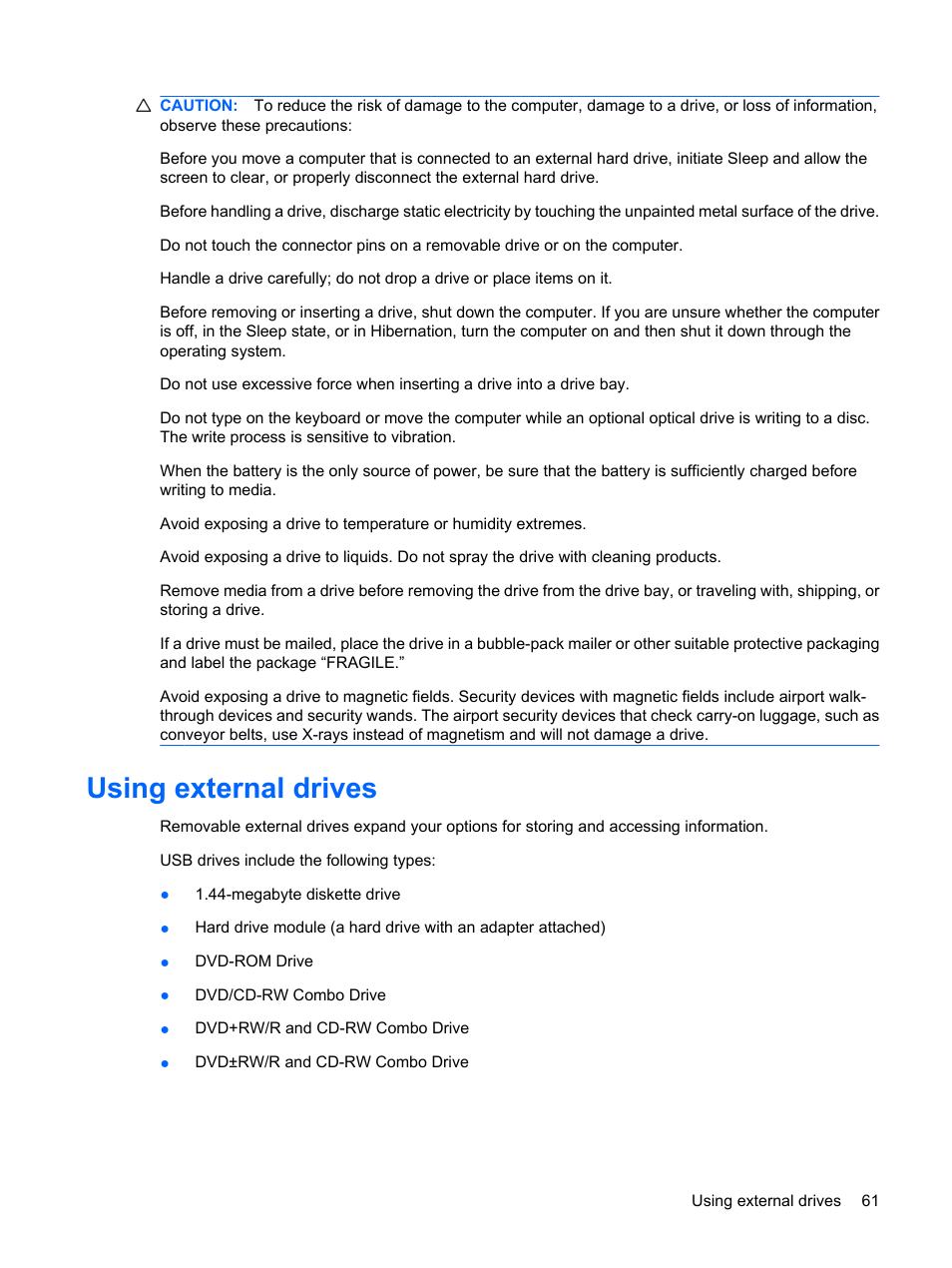 Using external drives | HP Compaq Mini 110c-1150EB PC User Manual | Page 71 / 89