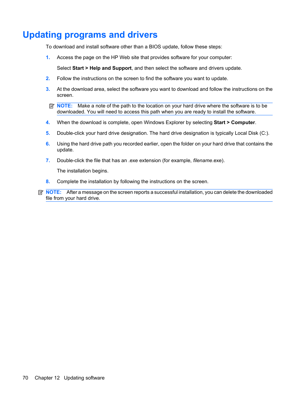Updating programs and drivers | HP Compaq Mini 110c-1150EB PC User Manual | Page 80 / 89