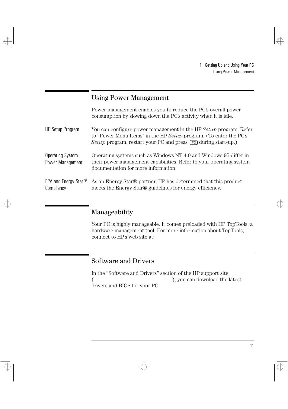 Using power management, Manageability, Software and drivers | HP Vectra VLi8 User Manual | Page 15 / 78