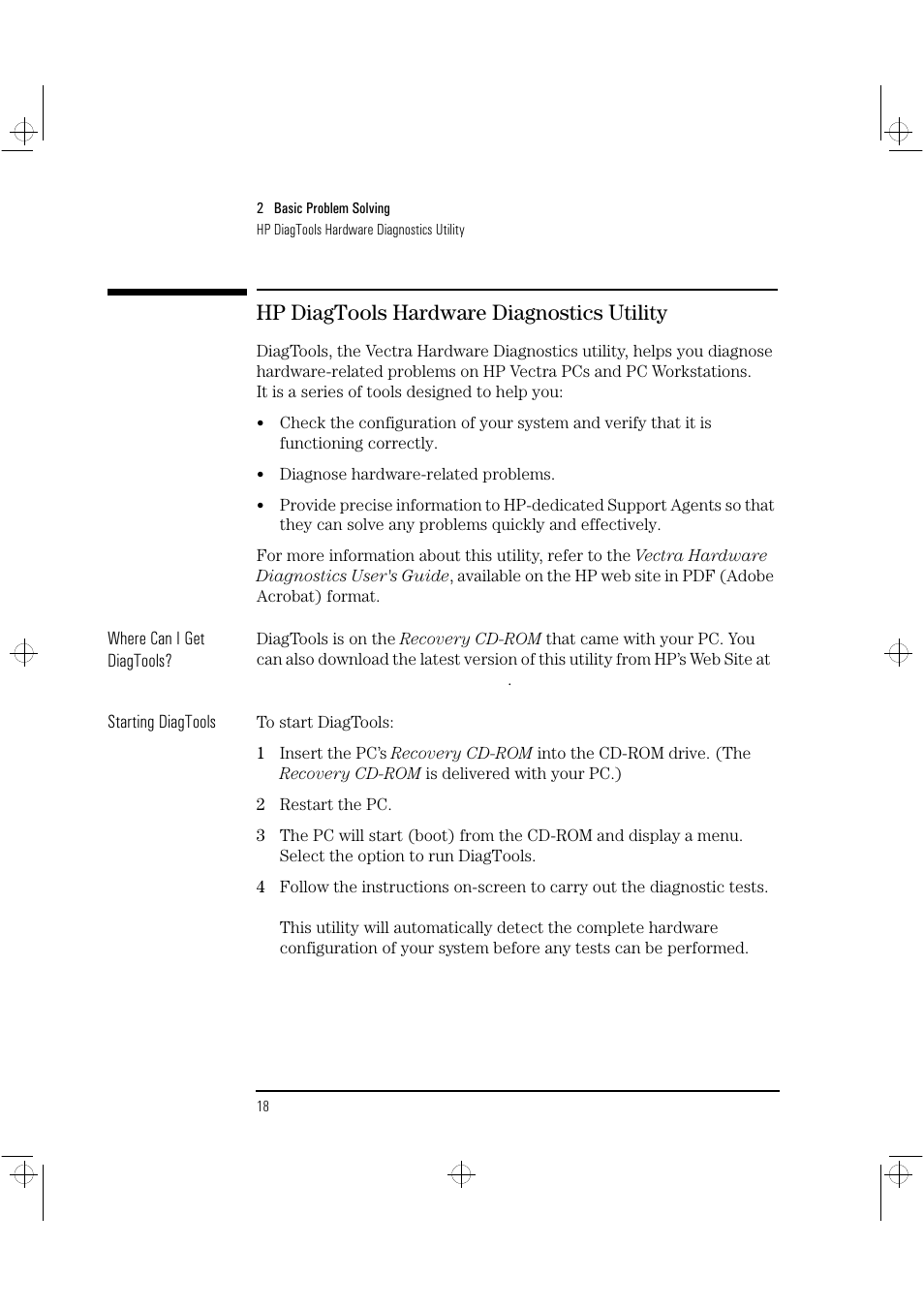 Hp diagtools hardware diagnostics utility | HP Vectra VLi8 User Manual | Page 22 / 78