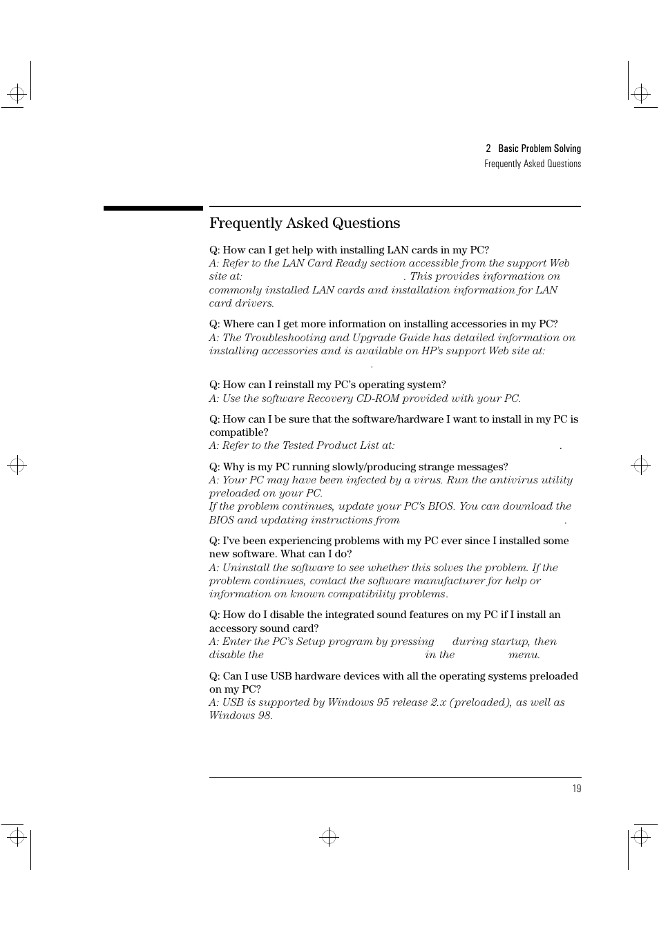 Frequently asked questions | HP Vectra VLi8 User Manual | Page 23 / 78