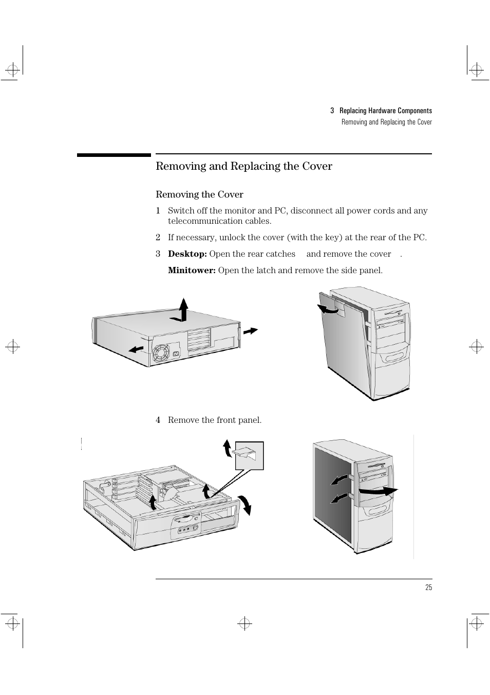Removing and replacing the cover | HP Vectra VLi8 User Manual | Page 29 / 78