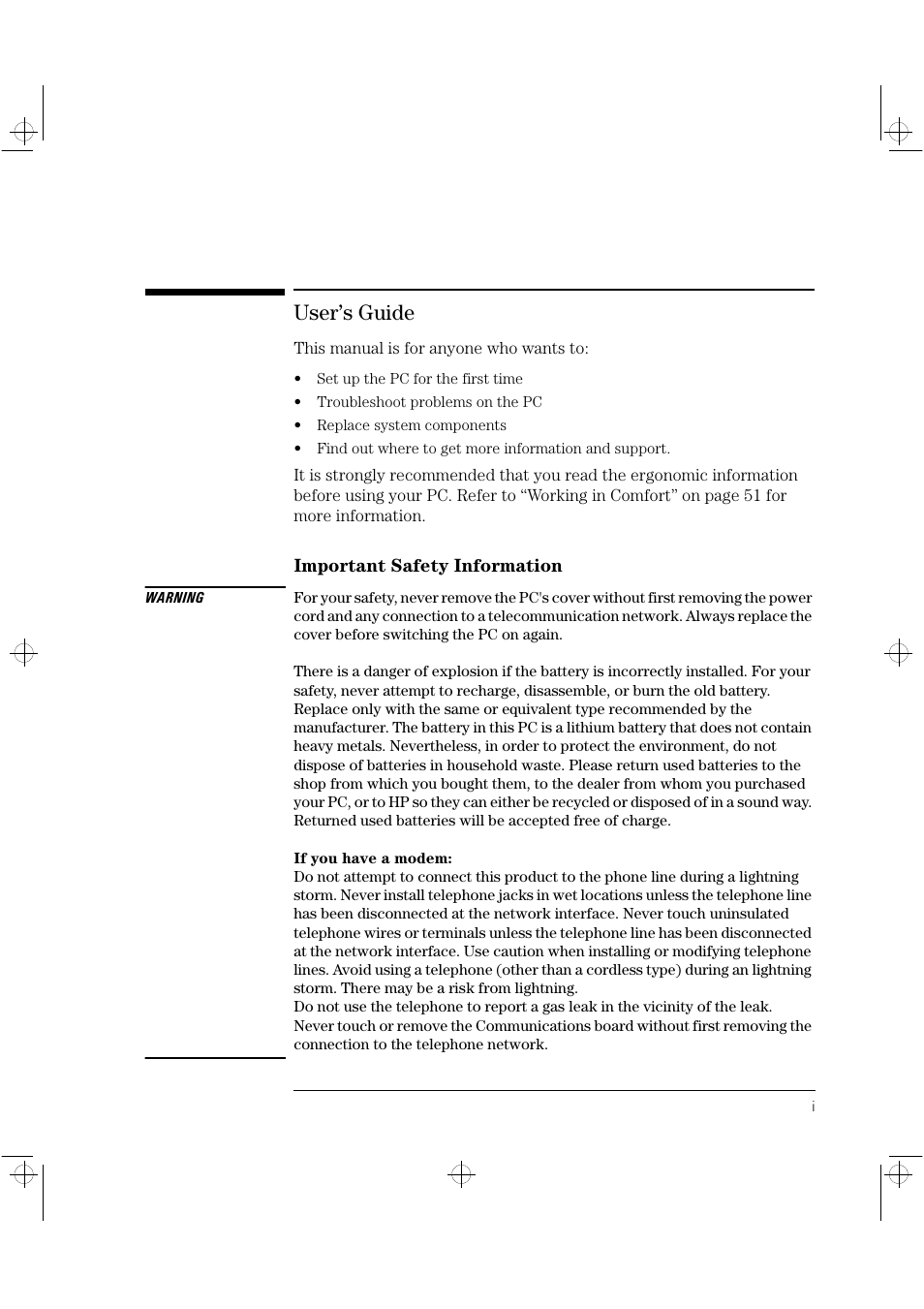 User’s guide | HP Vectra VLi8 User Manual | Page 3 / 78