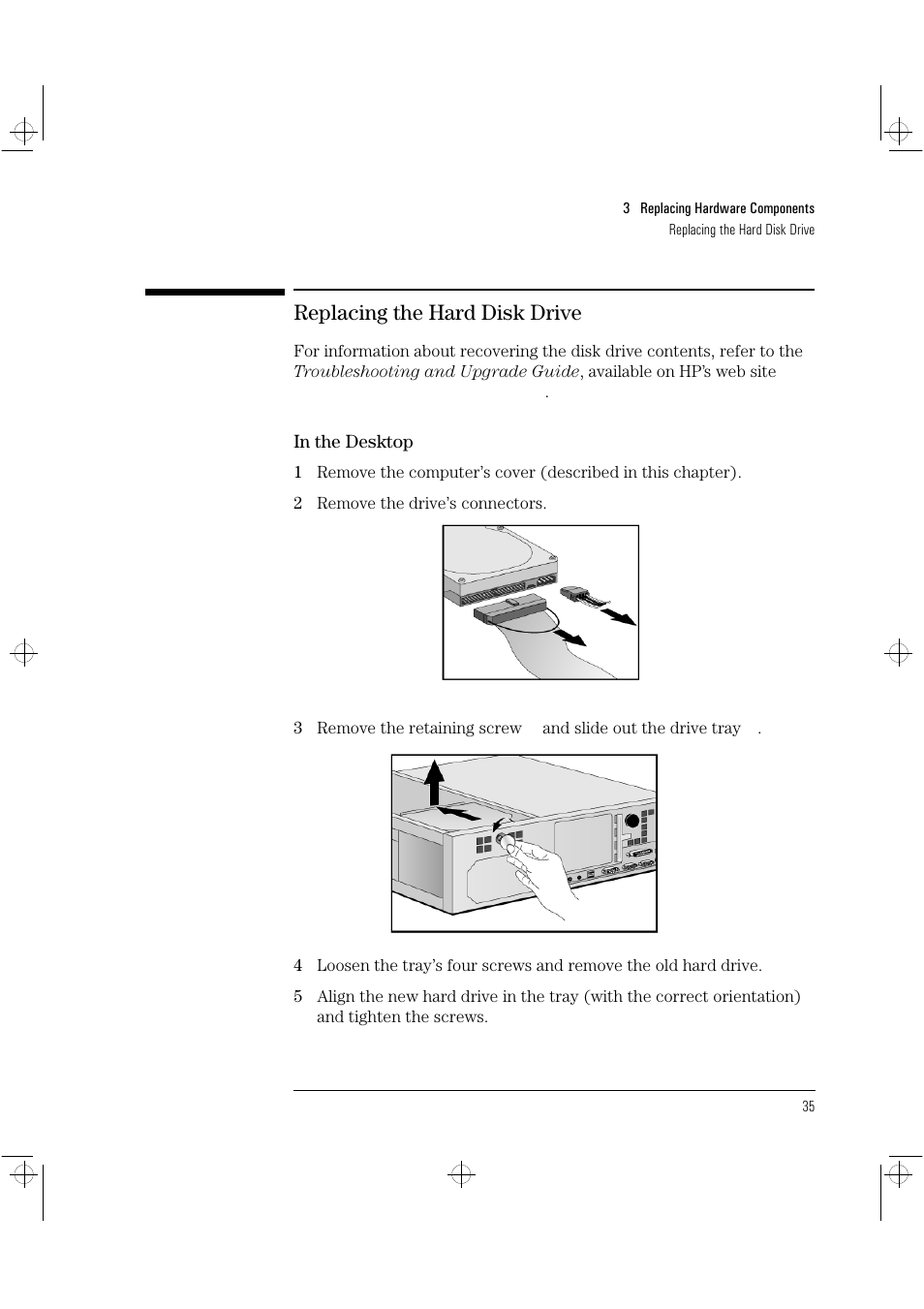Replacing the hard disk drive | HP Vectra VLi8 User Manual | Page 39 / 78