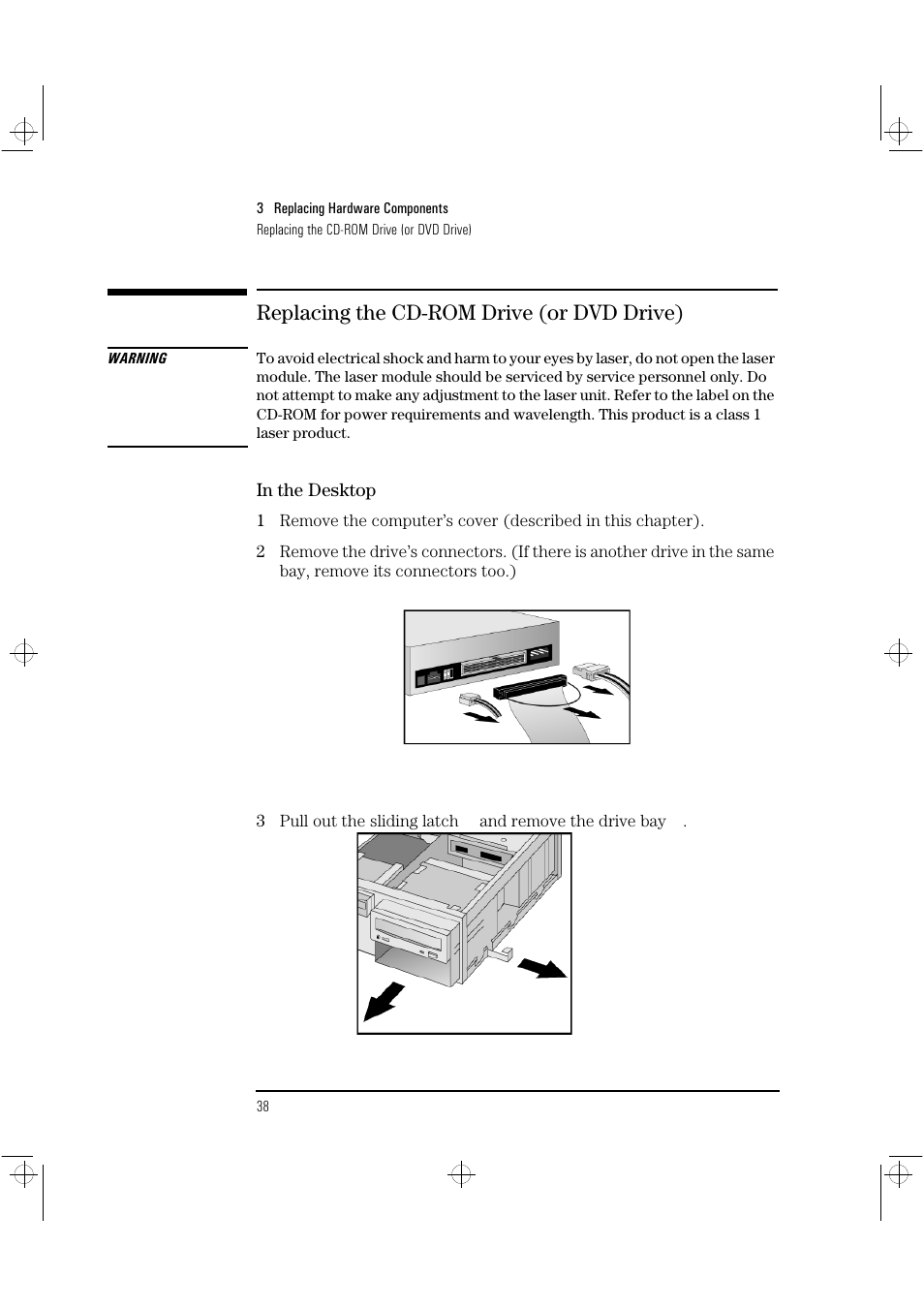 Replacing the cd-rom drive (or dvd drive) | HP Vectra VLi8 User Manual | Page 42 / 78