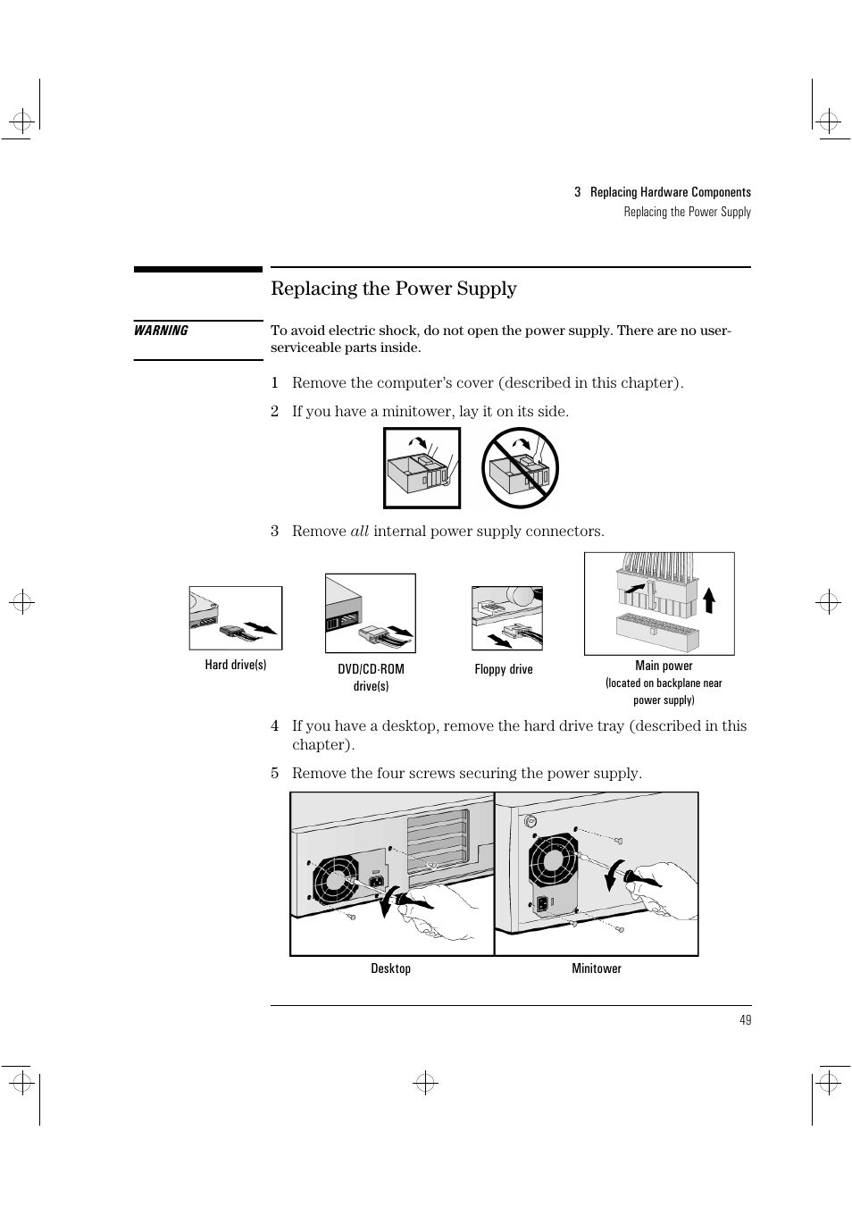 Replacing the power supply | HP Vectra VLi8 User Manual | Page 53 / 78