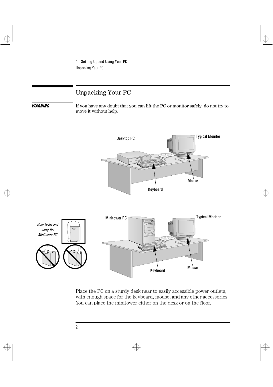 Unpacking your pc | HP Vectra VLi8 User Manual | Page 6 / 78