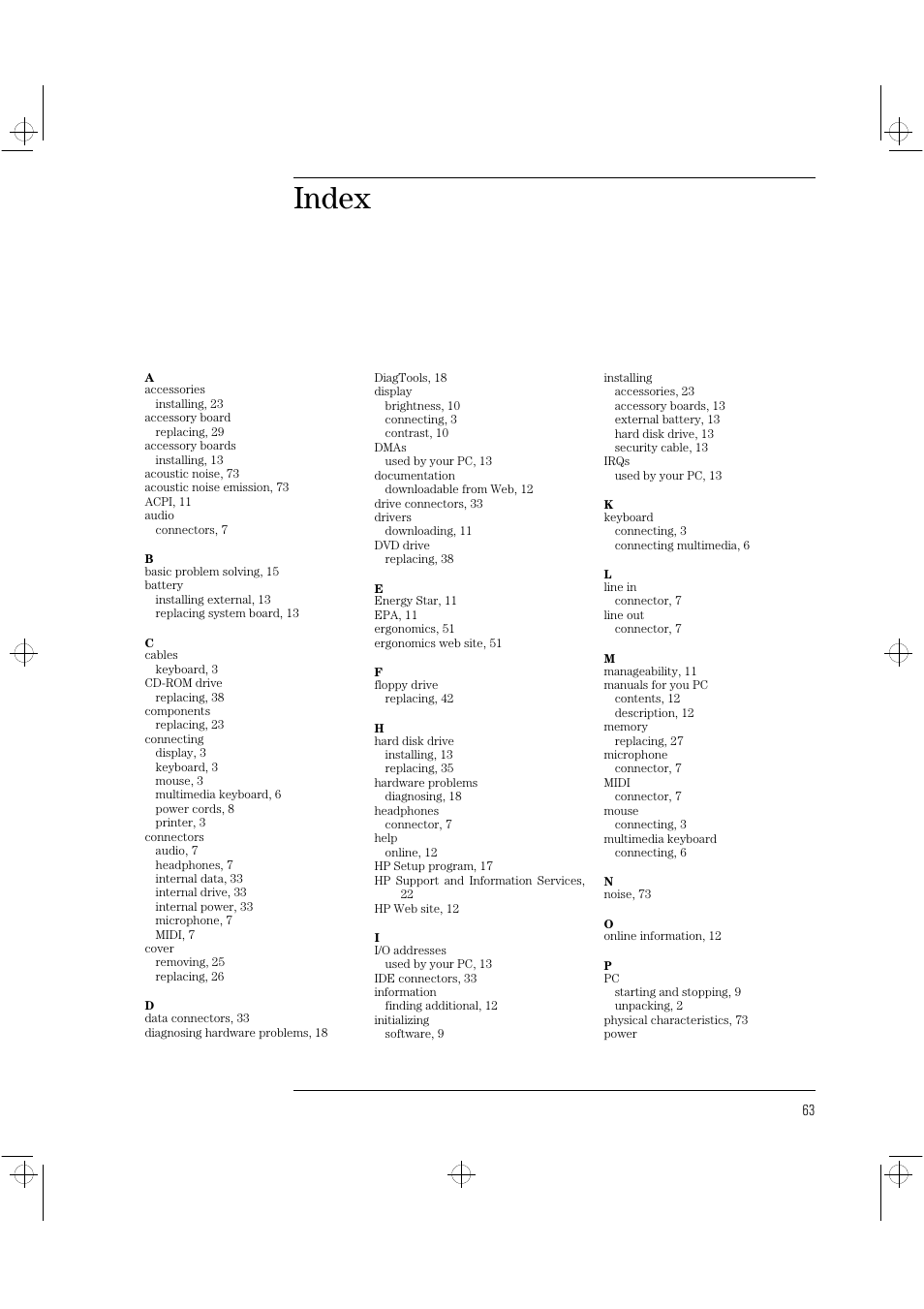 Index | HP Vectra VLi8 User Manual | Page 67 / 78