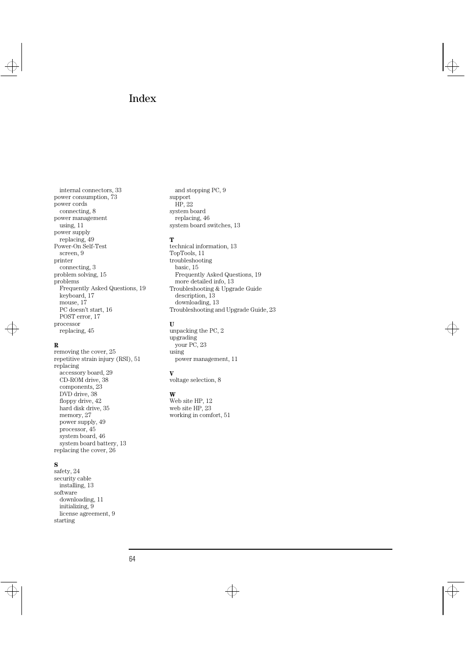 Index | HP Vectra VLi8 User Manual | Page 68 / 78