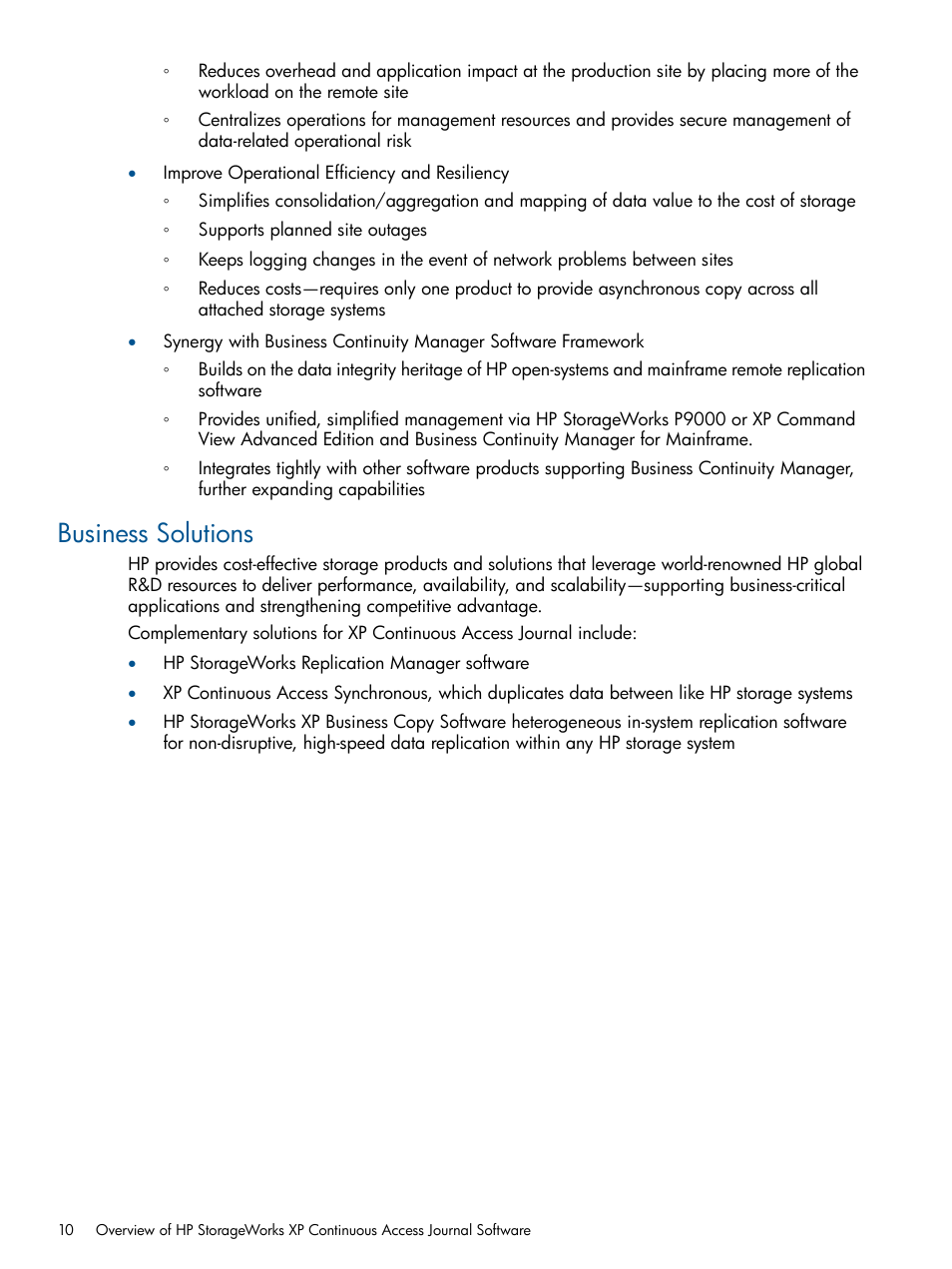 Business solutions | HP StorageWorks XP Remote Web Console Software User Manual | Page 10 / 245