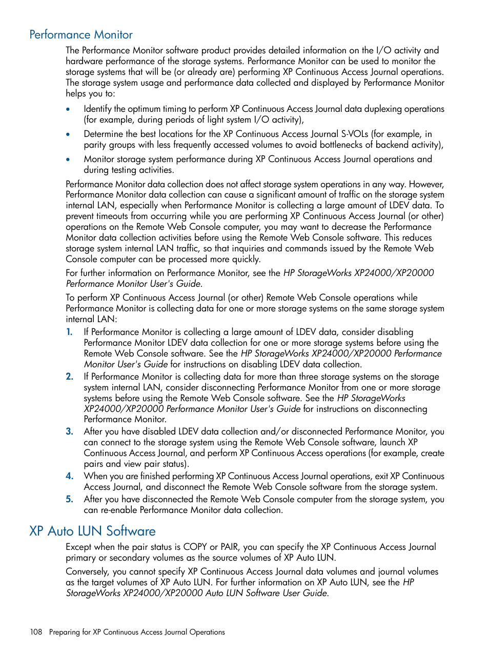 Performance monitor, Xp auto lun software | HP StorageWorks XP Remote Web Console Software User Manual | Page 108 / 245