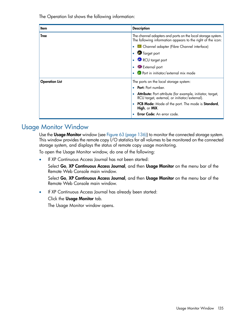 Usage monitor window | HP StorageWorks XP Remote Web Console Software User Manual | Page 135 / 245