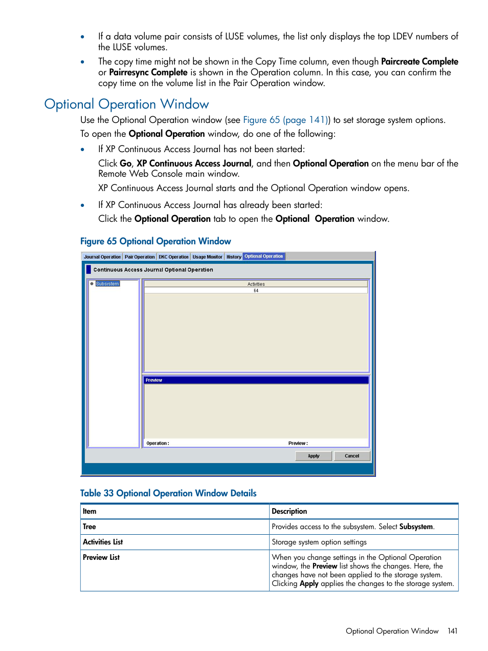Optional operation window | HP StorageWorks XP Remote Web Console Software User Manual | Page 141 / 245