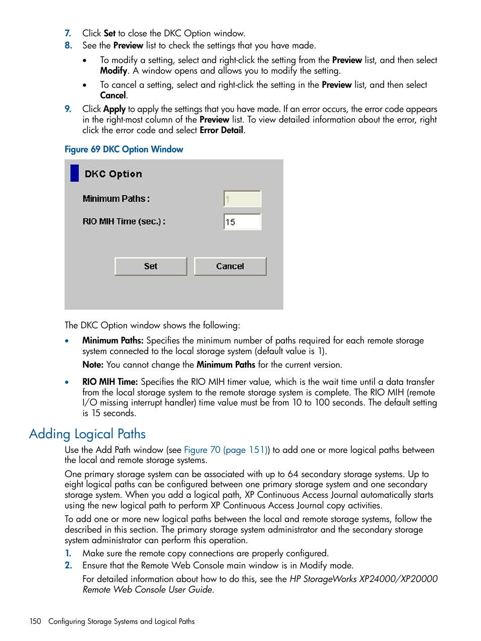 Adding logical paths | HP StorageWorks XP Remote Web Console Software User Manual | Page 150 / 245
