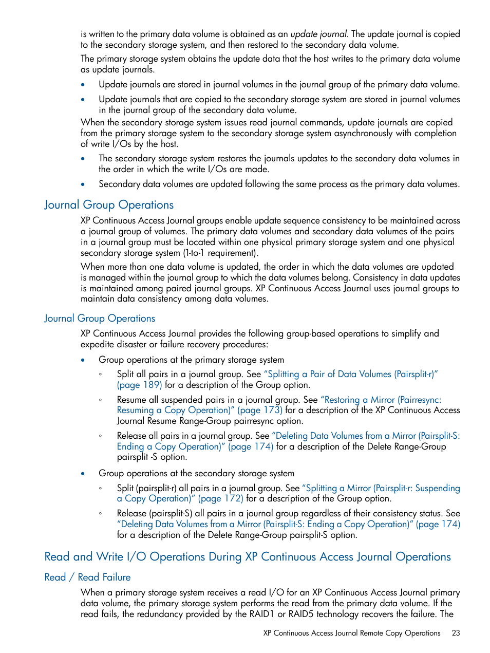 Journal group operations, Read / read failure | HP StorageWorks XP Remote Web Console Software User Manual | Page 23 / 245