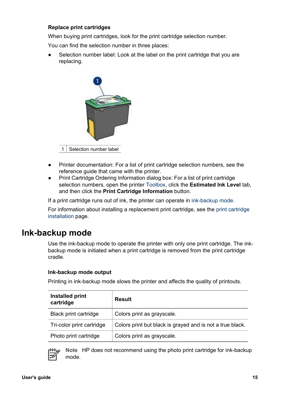 Ink-backup mode | HP Deskjet 5943 Photo Printer User Manual | Page 17 / 102