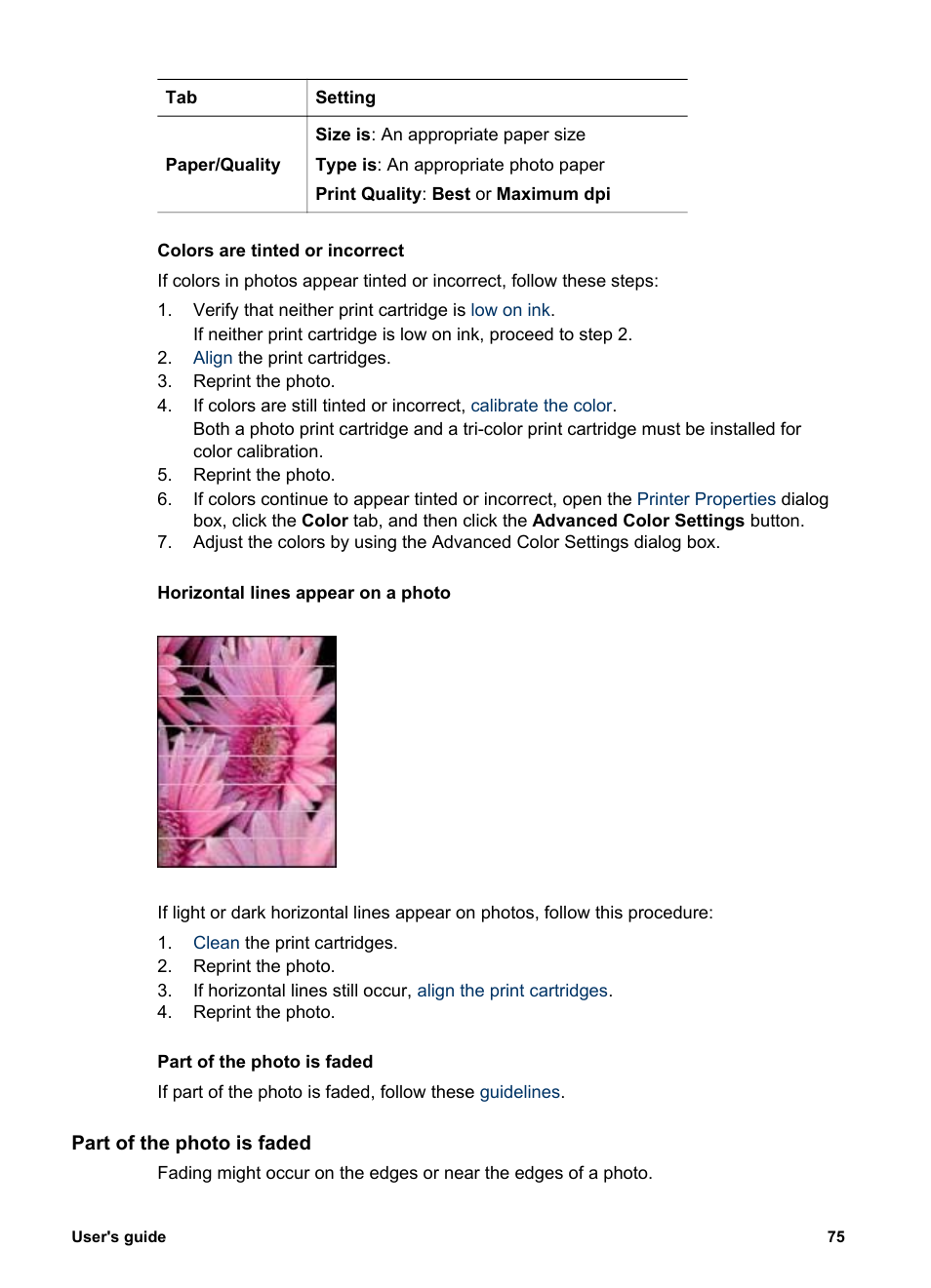 Part of the photo is faded | HP Deskjet 5943 Photo Printer User Manual | Page 77 / 102