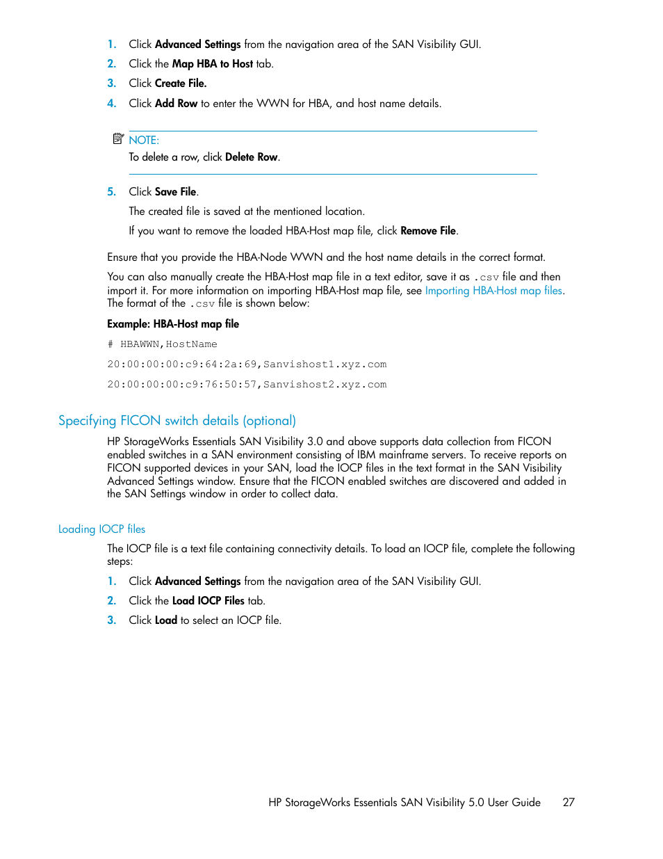Specifying ficon switch details (optional), Loading iocp files | HP SAN User Manual | Page 27 / 58
