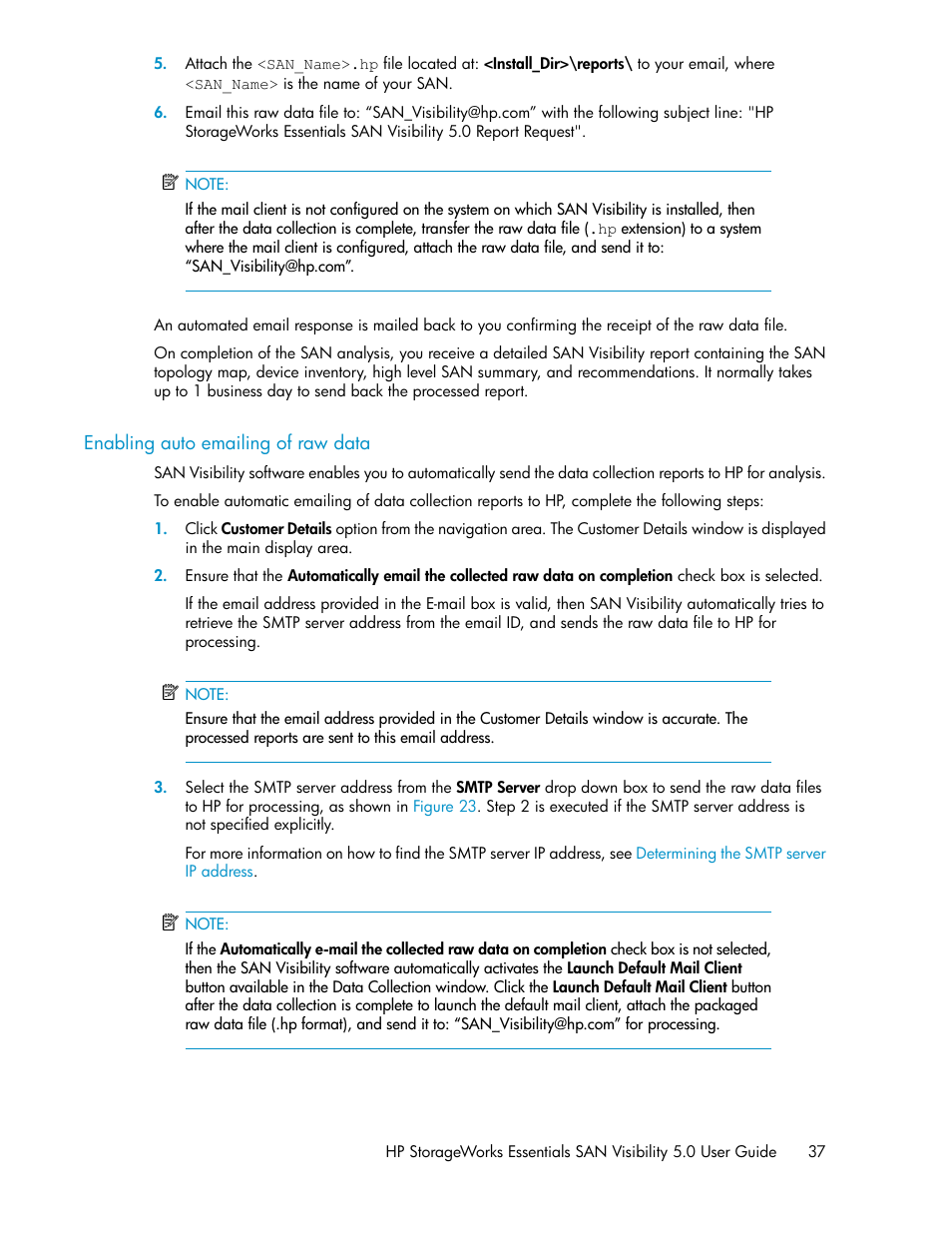 Enabling auto emailing of raw data | HP SAN User Manual | Page 37 / 58