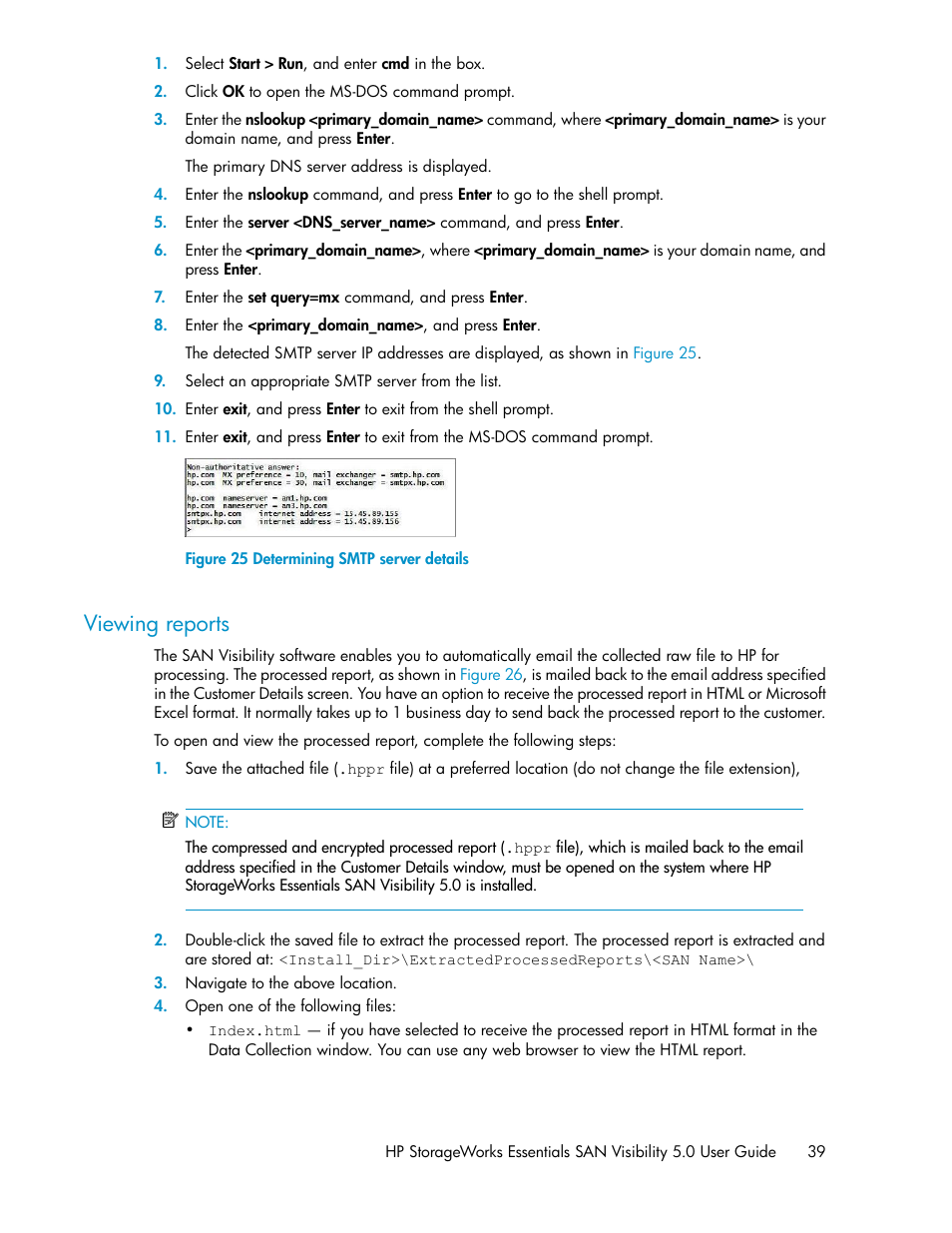 Viewing reports, Determining smtp server details | HP SAN User Manual | Page 39 / 58