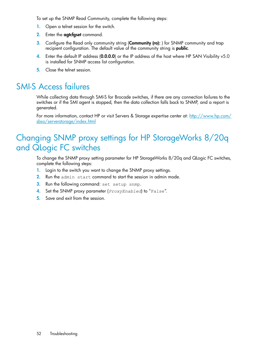 Smi-s access failures | HP SAN User Manual | Page 52 / 58