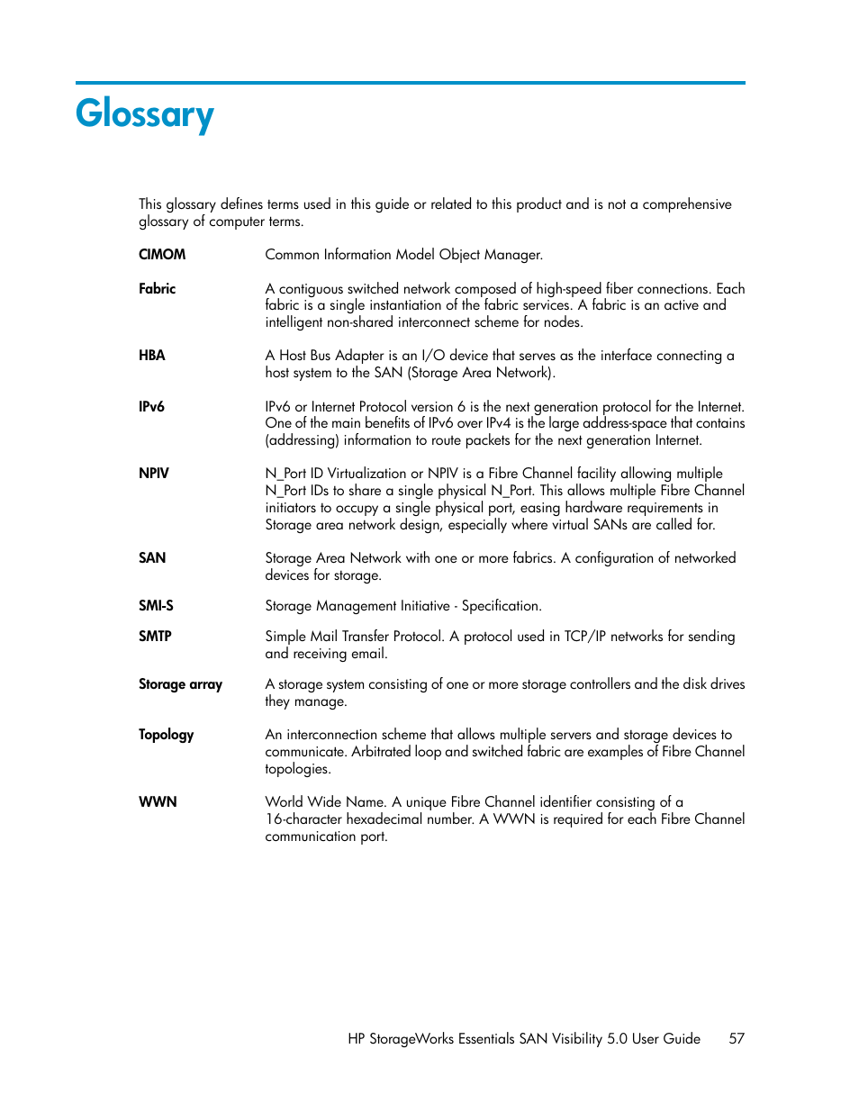 Glossary | HP SAN User Manual | Page 57 / 58
