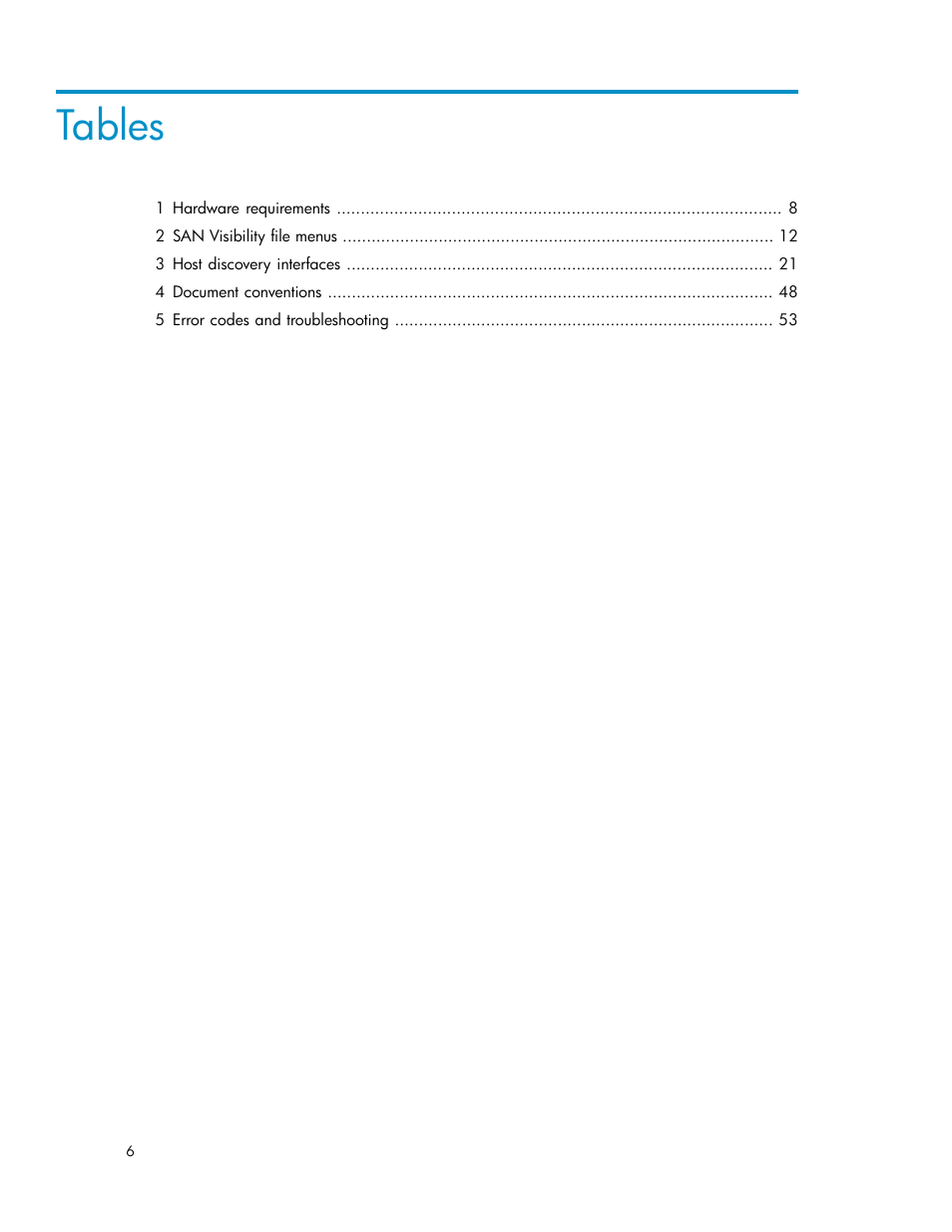 Tables | HP SAN User Manual | Page 6 / 58