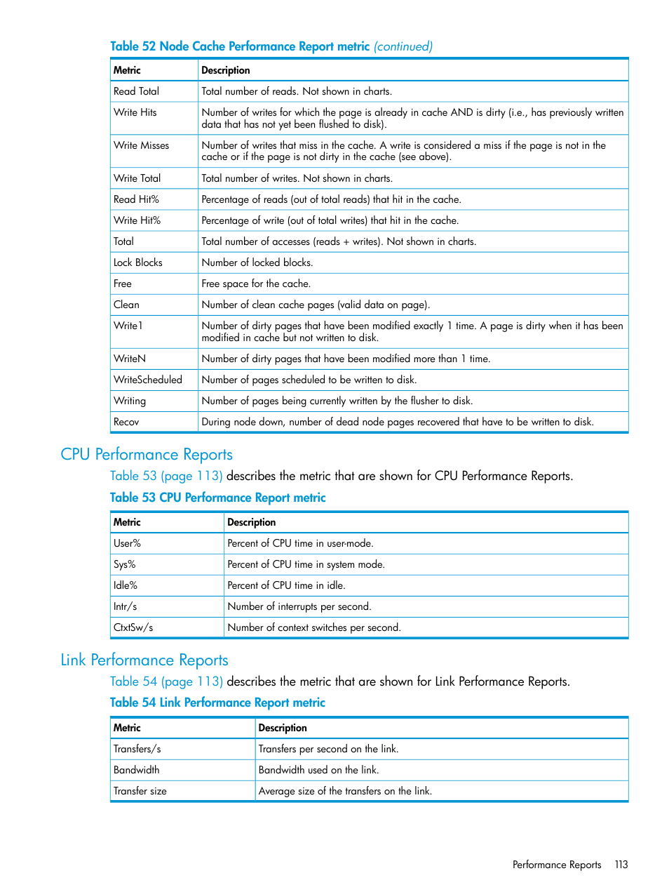 Cpu performance reports, Link performance reports, Cpu performance reports link performance reports | HP 3PAR System Reporter Software User Manual | Page 113 / 239
