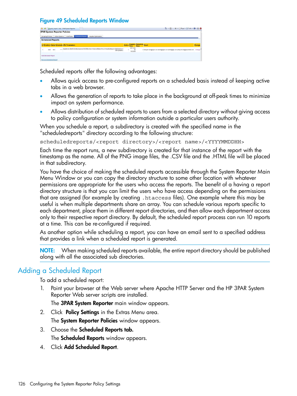 Adding a scheduled report | HP 3PAR System Reporter Software User Manual | Page 126 / 239
