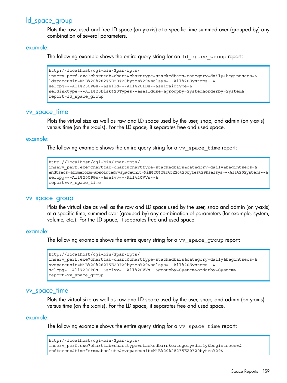 Ld_space_group, Example, Vv_space_time | Vv_space_group | HP 3PAR System Reporter Software User Manual | Page 159 / 239