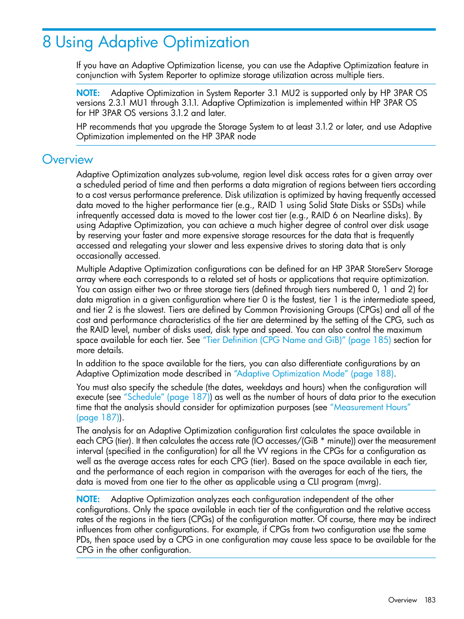 8 using adaptive optimization, Overview | HP 3PAR System Reporter Software User Manual | Page 183 / 239