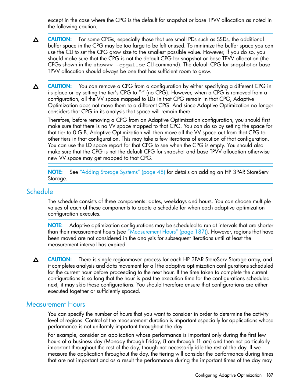 Schedule, Measurement hours, Schedule measurement hours | HP 3PAR System Reporter Software User Manual | Page 187 / 239