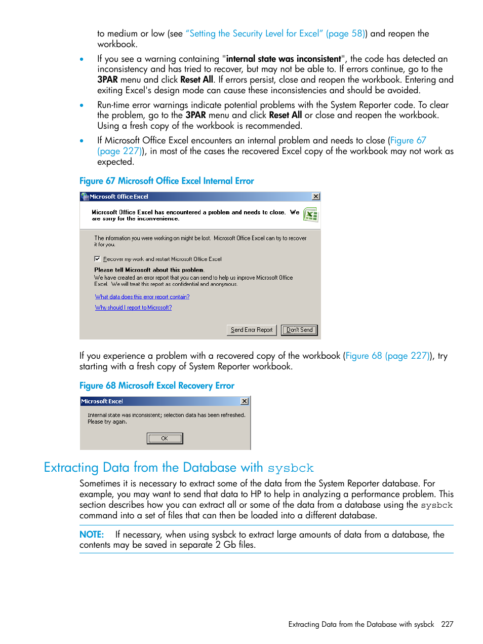 Extracting data from the database with sysbck, Extracting data from the database with, Sysbck | HP 3PAR System Reporter Software User Manual | Page 227 / 239