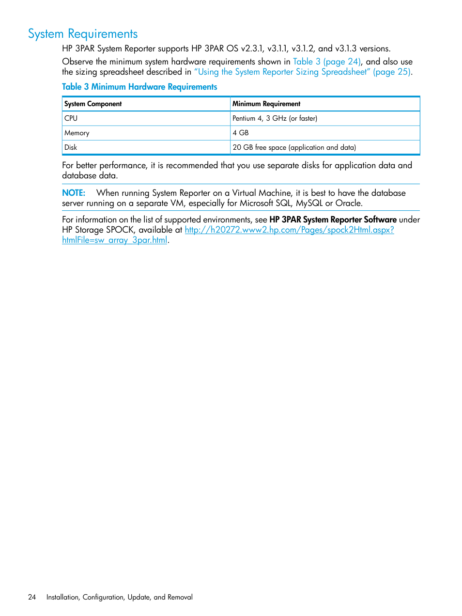 System requirements | HP 3PAR System Reporter Software User Manual | Page 24 / 239