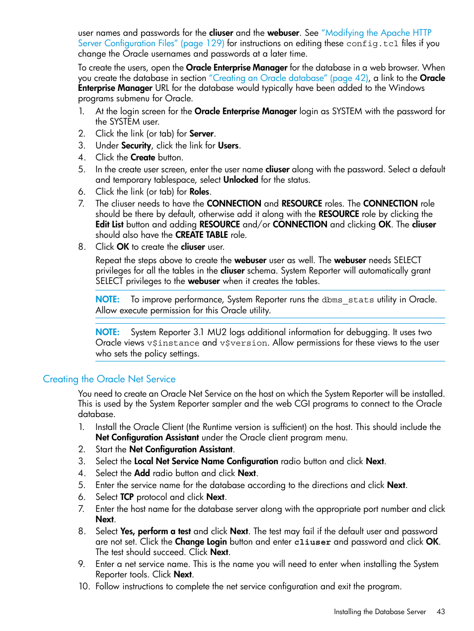 Creating the oracle net service | HP 3PAR System Reporter Software User Manual | Page 43 / 239