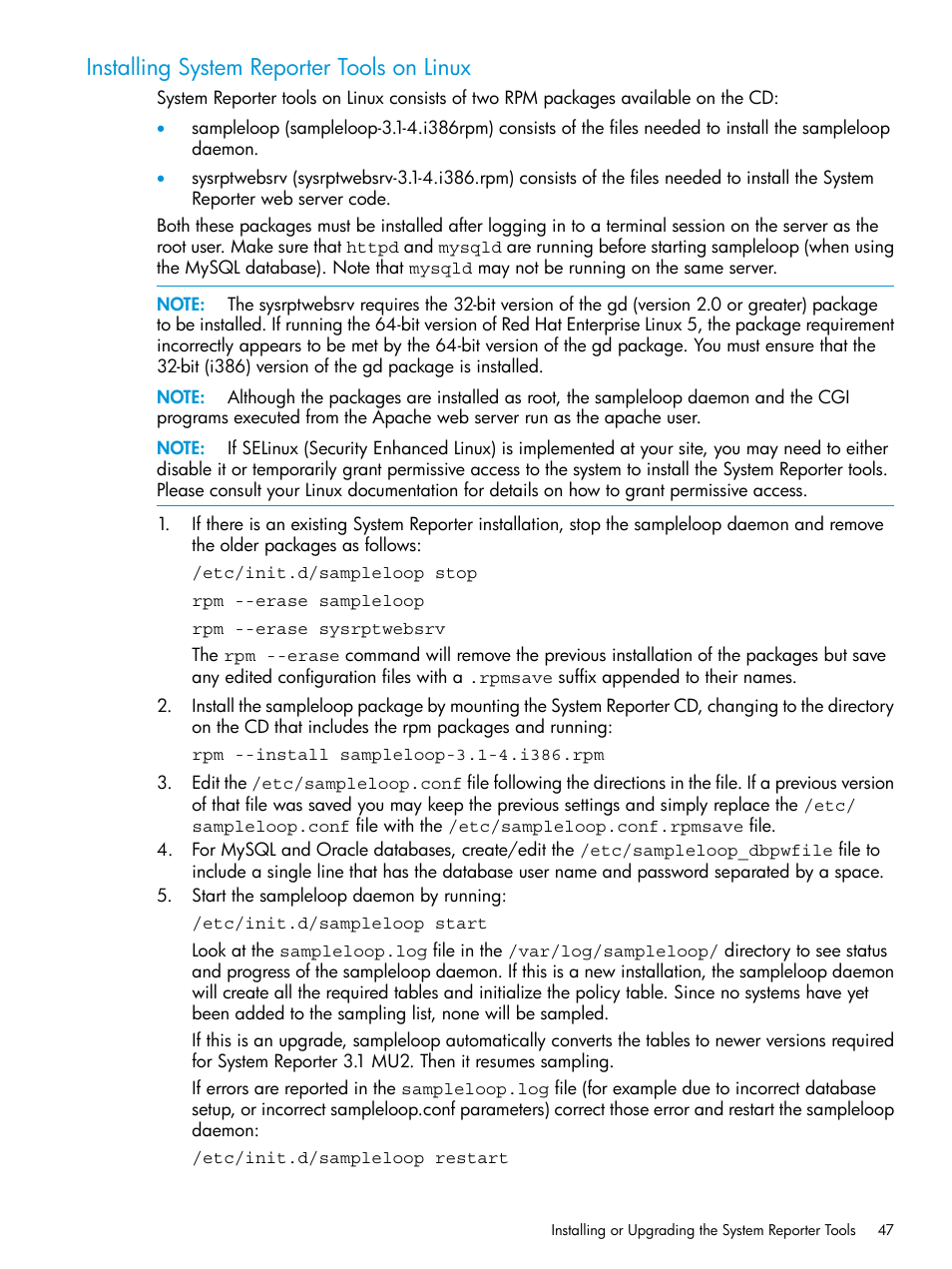 Installing system reporter tools on linux | HP 3PAR System Reporter Software User Manual | Page 47 / 239