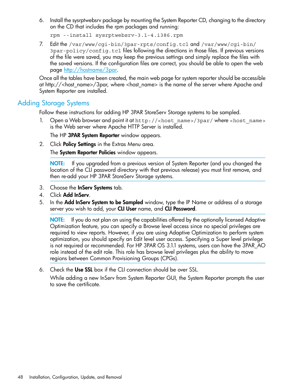 Adding storage systems | HP 3PAR System Reporter Software User Manual | Page 48 / 239
