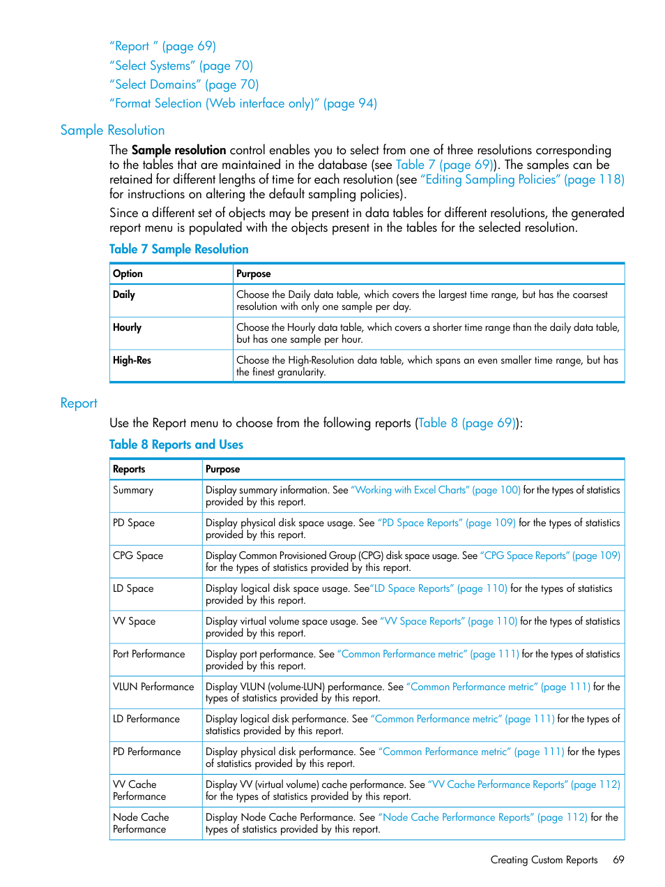 Sample resolution, Report, Sample resolution report | HP 3PAR System Reporter Software User Manual | Page 69 / 239
