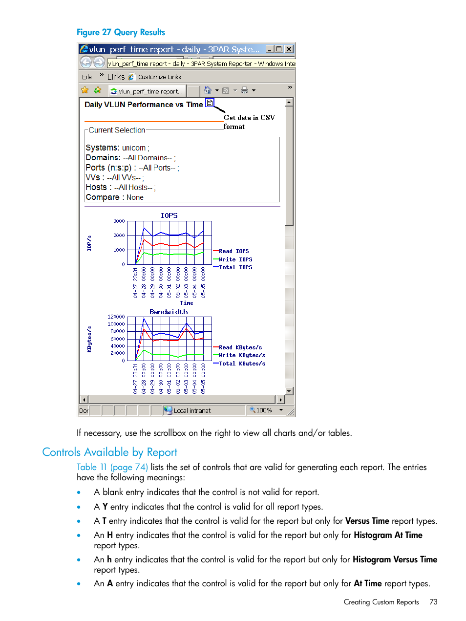 Controls available by report | HP 3PAR System Reporter Software User Manual | Page 73 / 239
